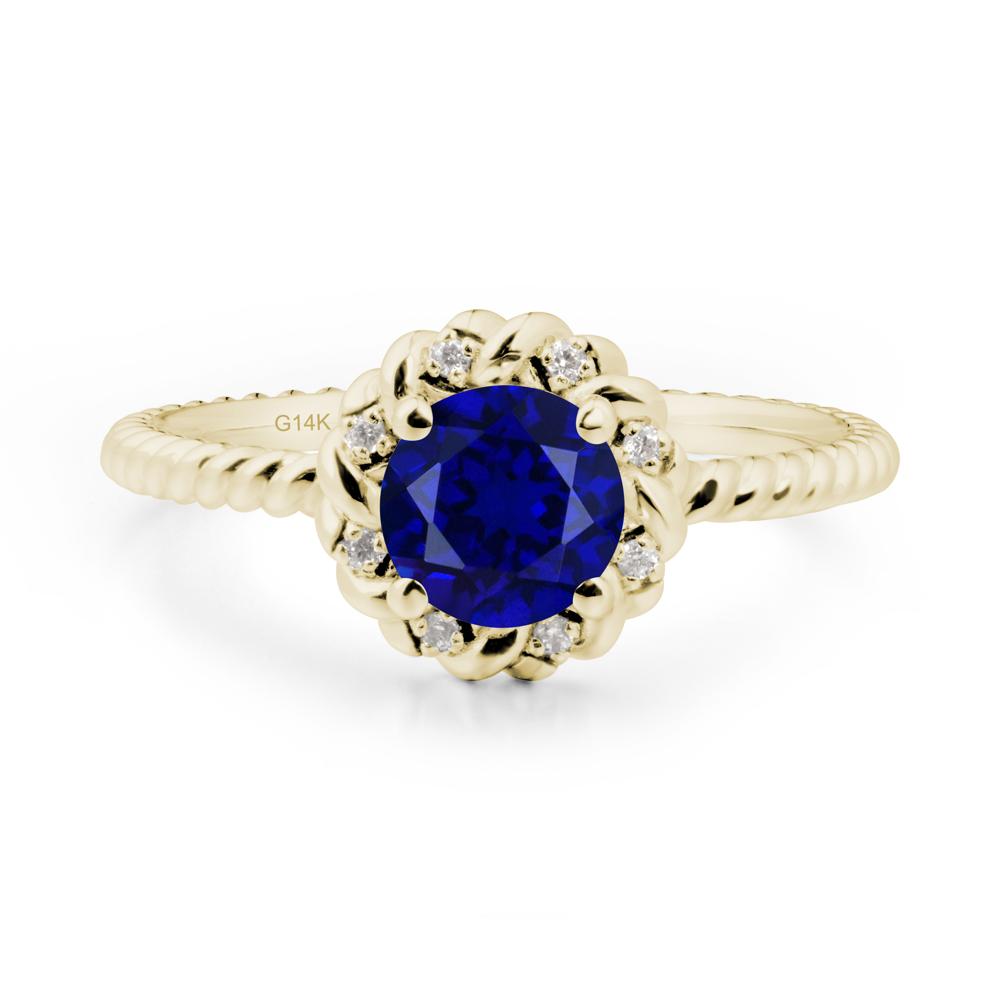 Round Sapphire Twisted Halo Ring - LUO Jewelry #metal_14k yellow gold