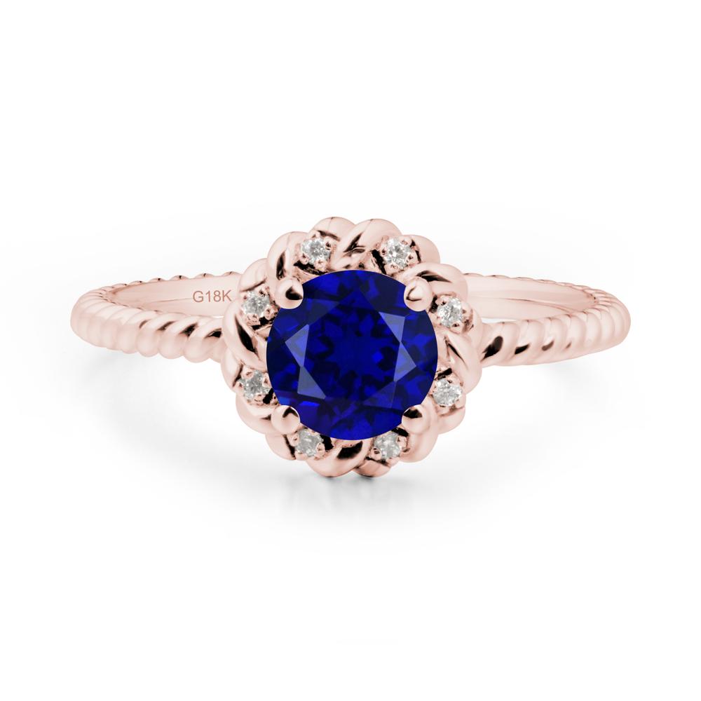 Round Sapphire Twisted Halo Ring - LUO Jewelry #metal_18k rose gold