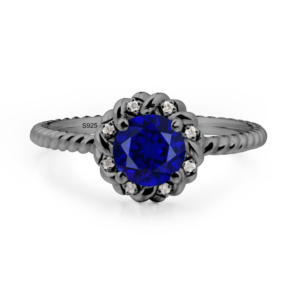 Round Sapphire Twisted Halo Ring - LUO Jewelry #metal_black finish sterling silver