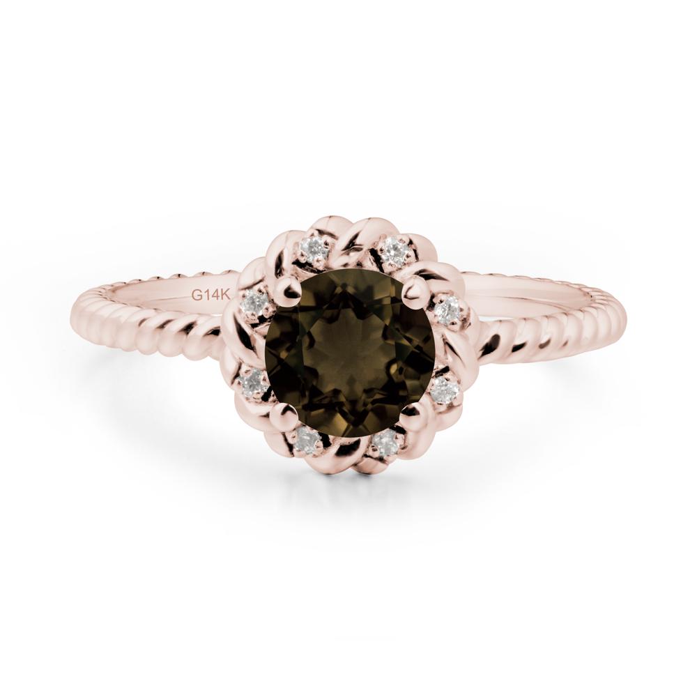 Round Smoky Quartz Halo Engagement Ring - LUO Jewelry #metal_14k rose gold