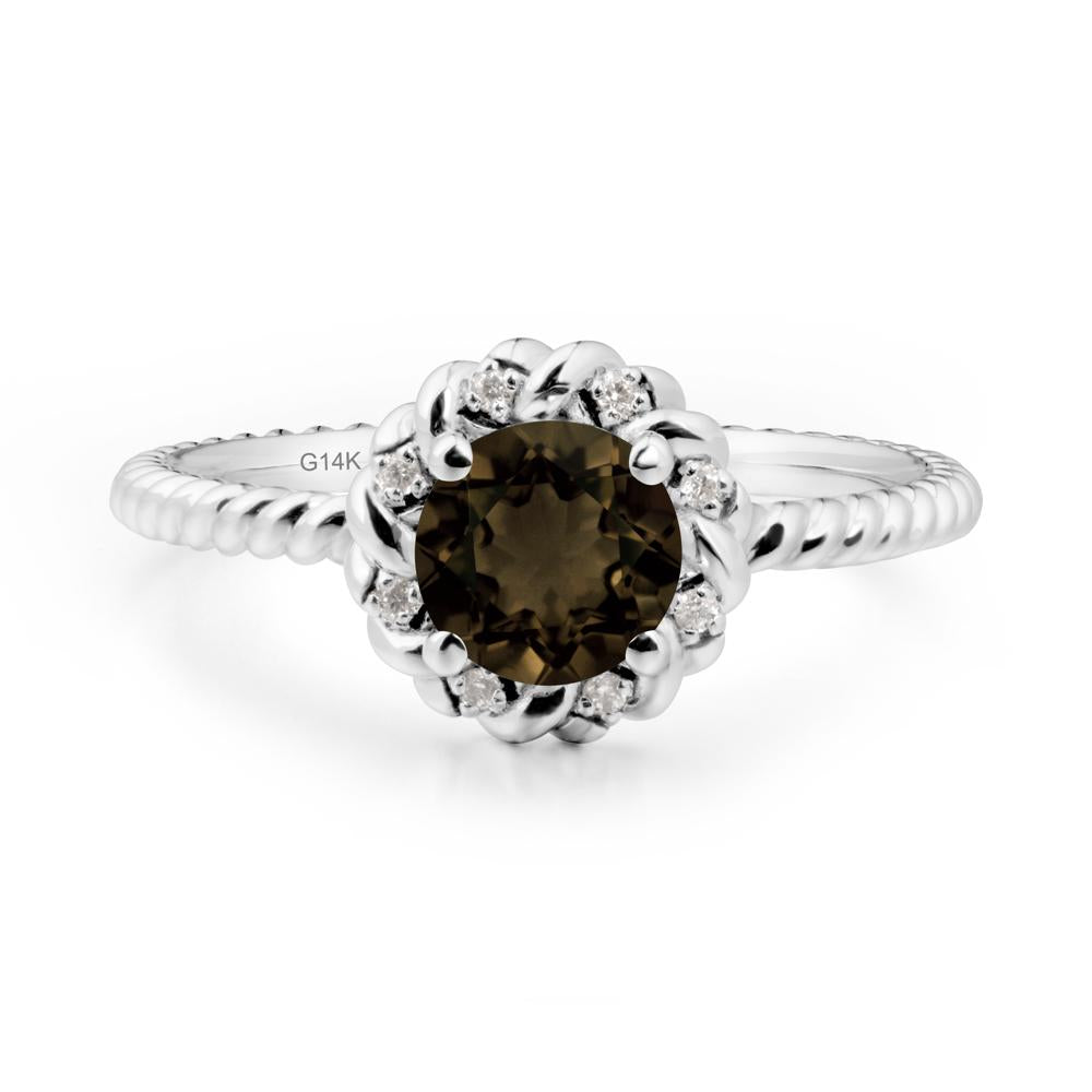Round Smoky Quartz Halo Engagement Ring - LUO Jewelry #metal_14k white gold