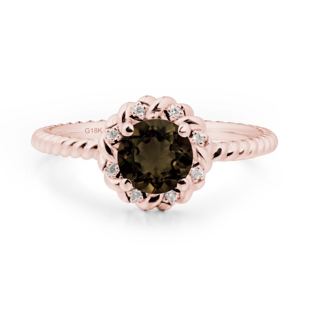 Round Smoky Quartz Halo Engagement Ring - LUO Jewelry #metal_18k rose gold