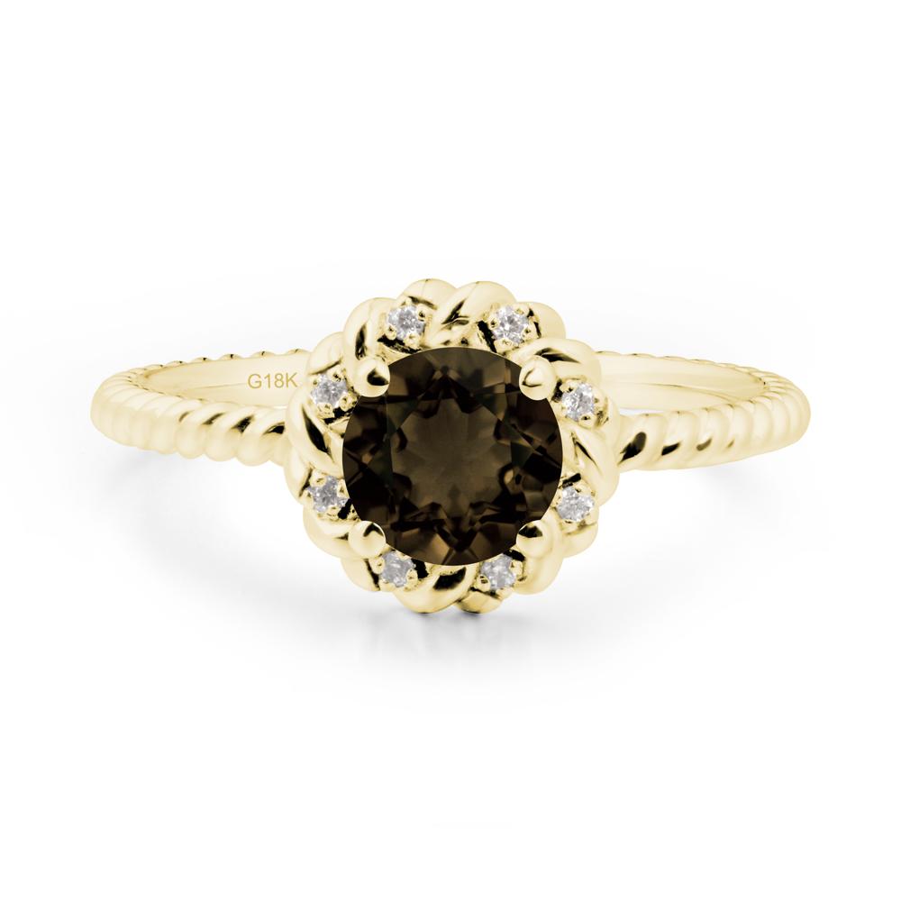 Round Smoky Quartz Halo Engagement Ring - LUO Jewelry #metal_18k yellow gold