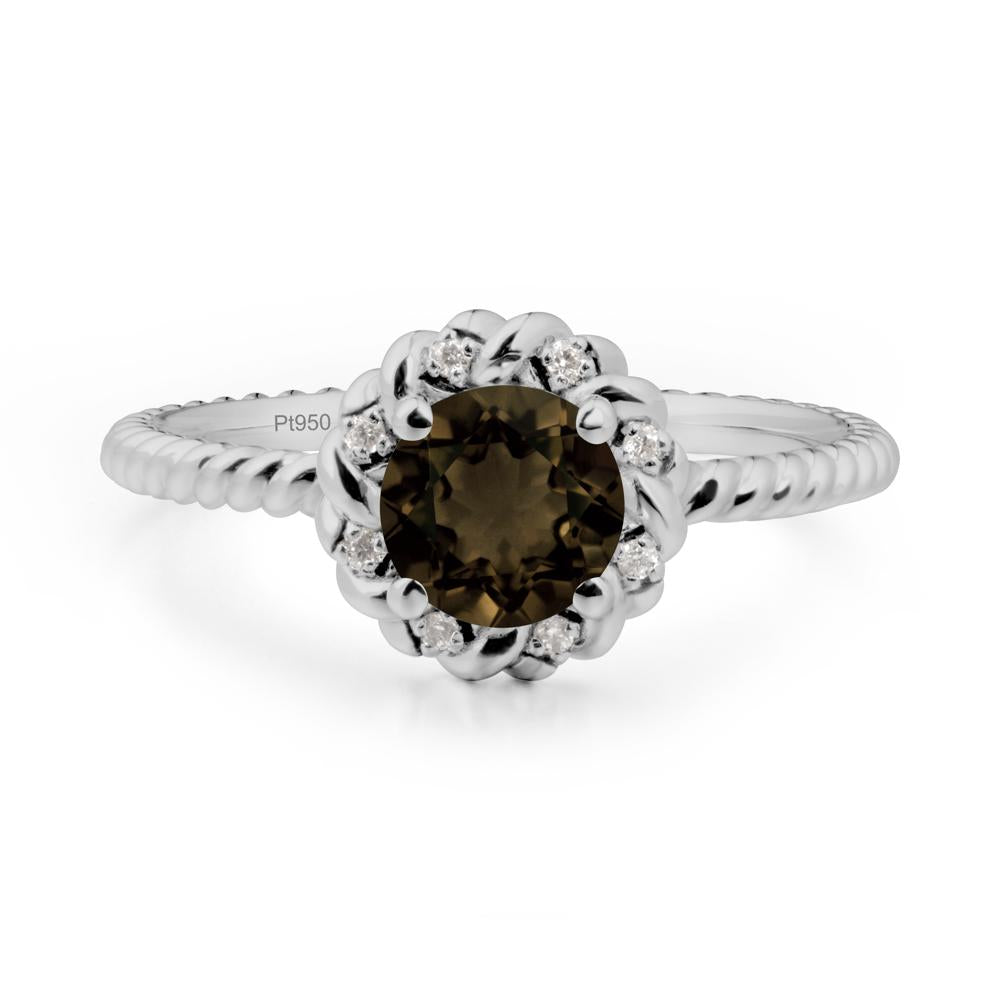 Round Smoky Quartz Halo Engagement Ring - LUO Jewelry #metal_platinum