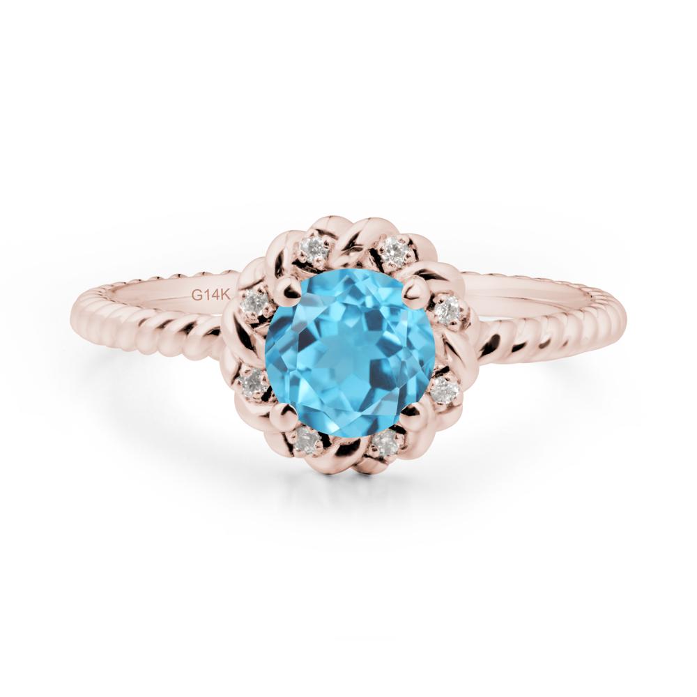 Round Swiss Blue Topaz Twisted Halo Ring - LUO Jewelry #metal_14k rose gold