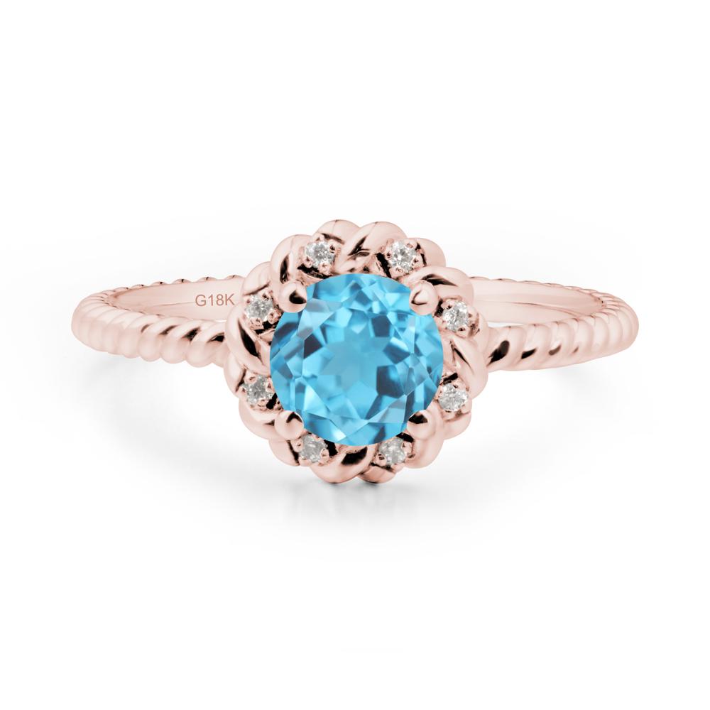 Round Swiss Blue Topaz Twisted Halo Ring - LUO Jewelry #metal_18k rose gold
