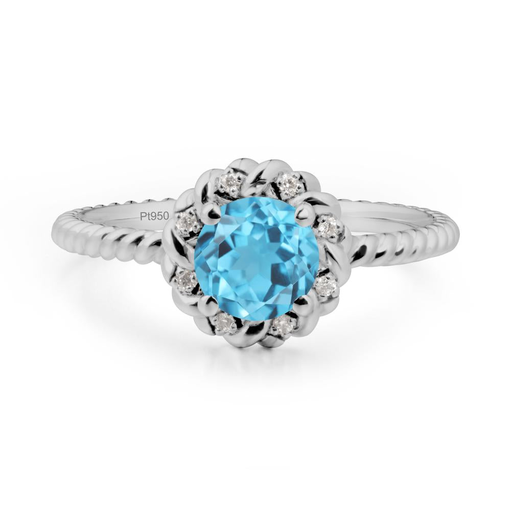 Round Swiss Blue Topaz Twisted Halo Ring - LUO Jewelry #metal_platinum