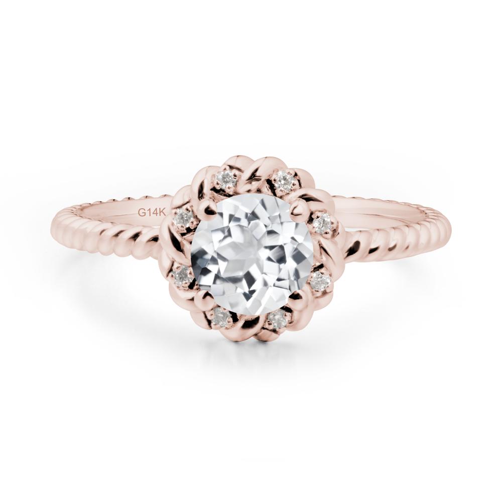 Round White Topaz Halo Engagement Ring - LUO Jewelry #metal_14k rose gold