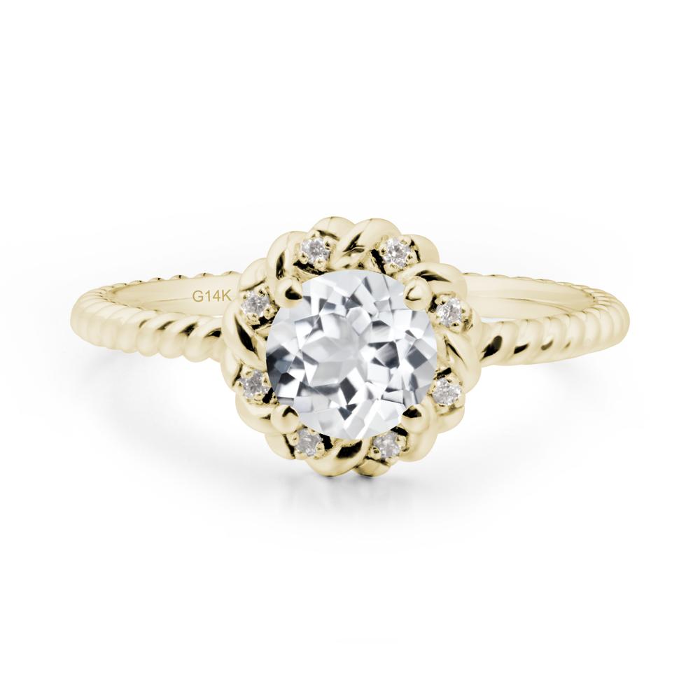 Round White Topaz Halo Engagement Ring - LUO Jewelry #metal_14k yellow gold