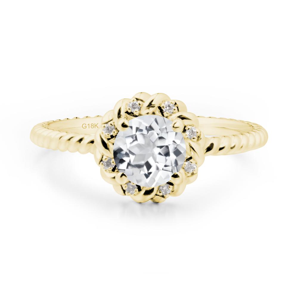 Round White Topaz Halo Engagement Ring - LUO Jewelry #metal_18k yellow gold