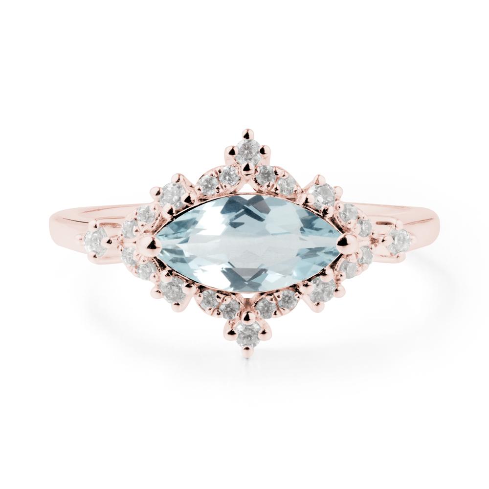 East West Marquise Cut Aquamarine Halo Ring - LUO Jewelry #metal_18k rose gold