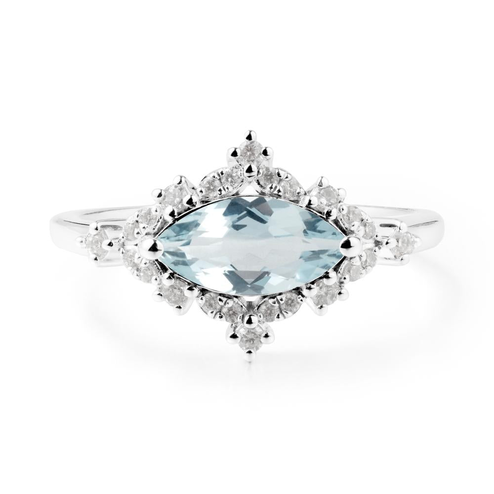 East West Marquise Cut Aquamarine Halo Ring - LUO Jewelry #metal_18k white gold