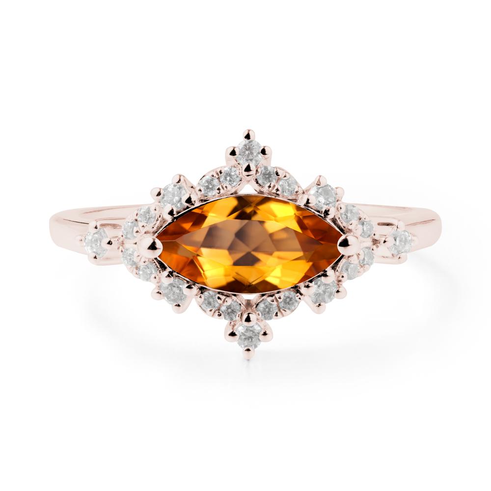 East West Marquise Cut Citrine Halo Ring - LUO Jewelry #metal_14k rose gold