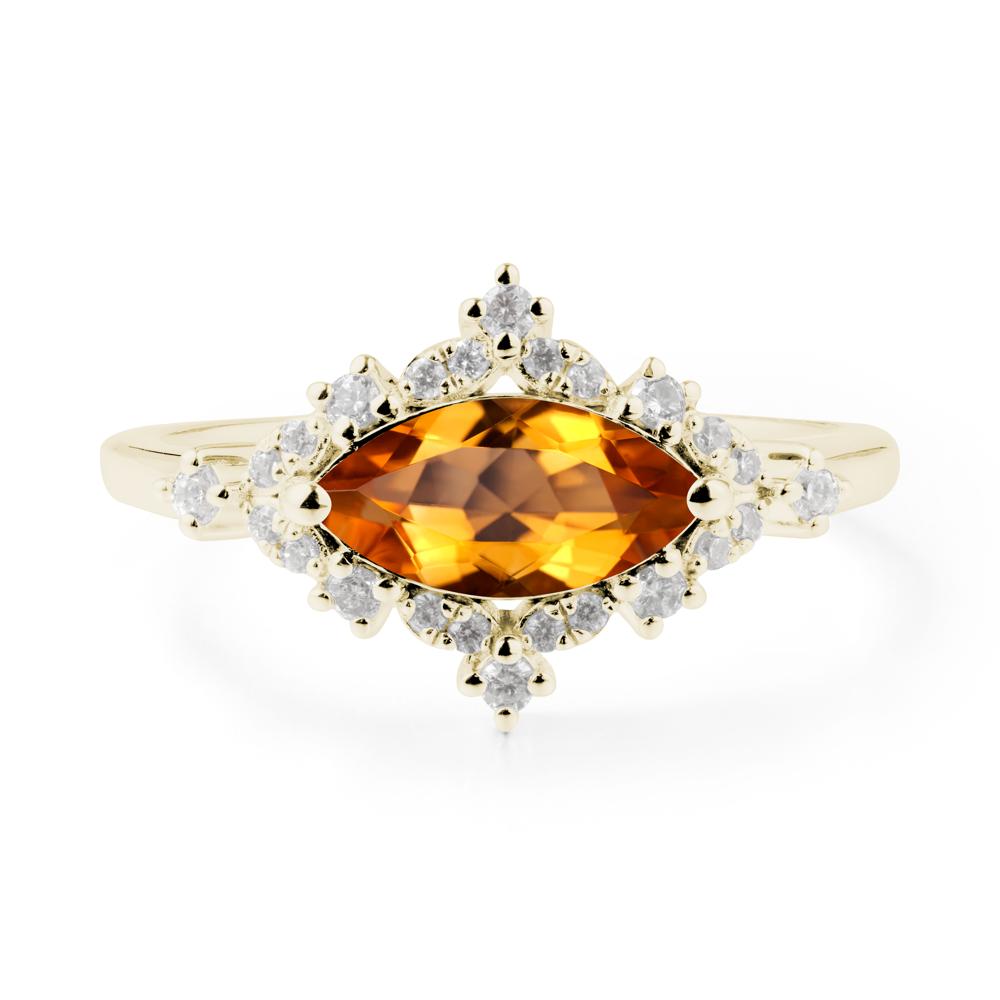 East West Marquise Cut Citrine Halo Ring - LUO Jewelry #metal_14k yellow gold