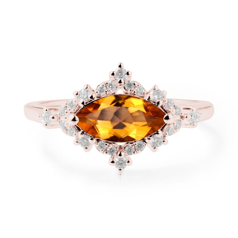 East West Marquise Cut Citrine Halo Ring - LUO Jewelry #metal_18k rose gold