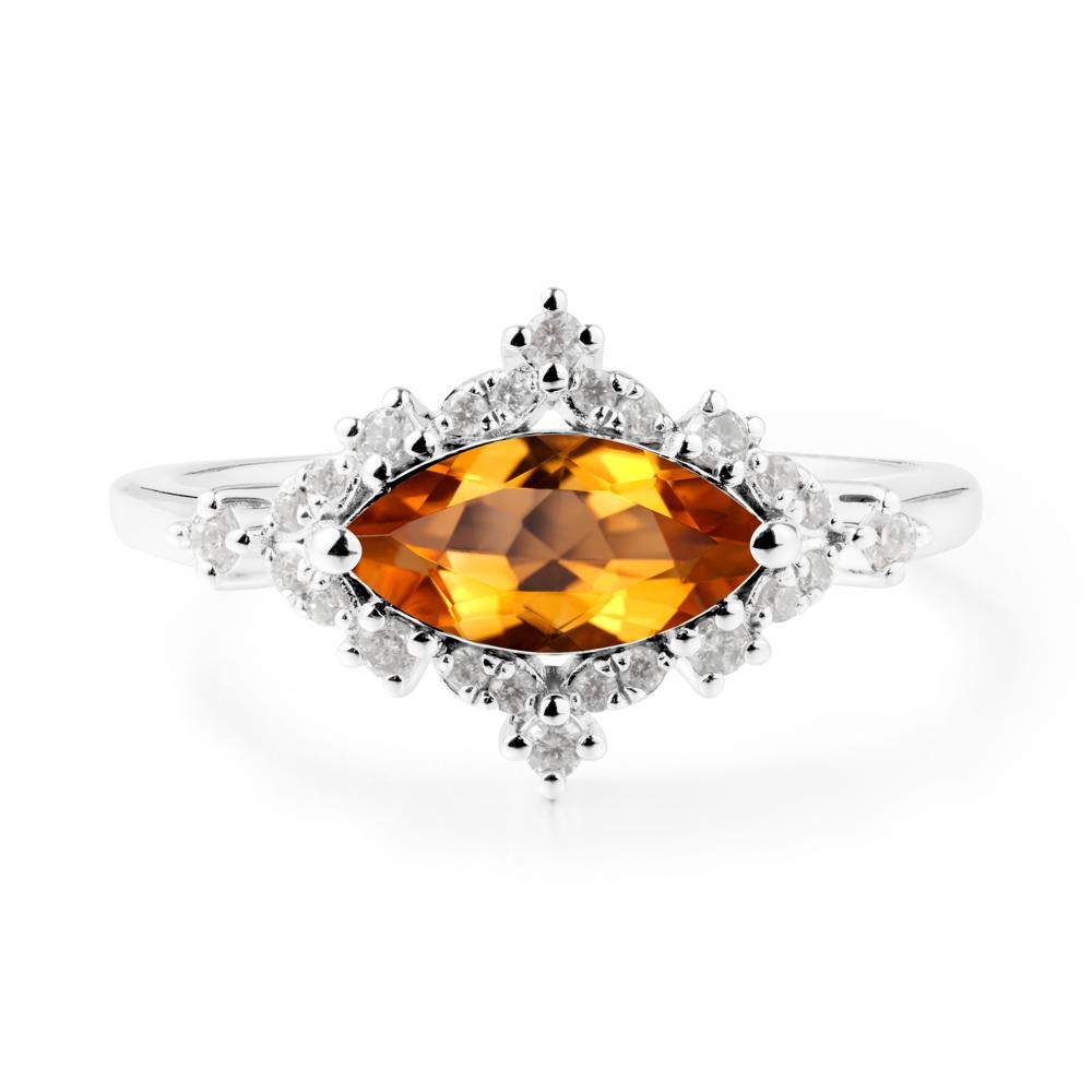 East West Marquise Cut Citrine Halo Ring - LUO Jewelry #metal_18k white gold