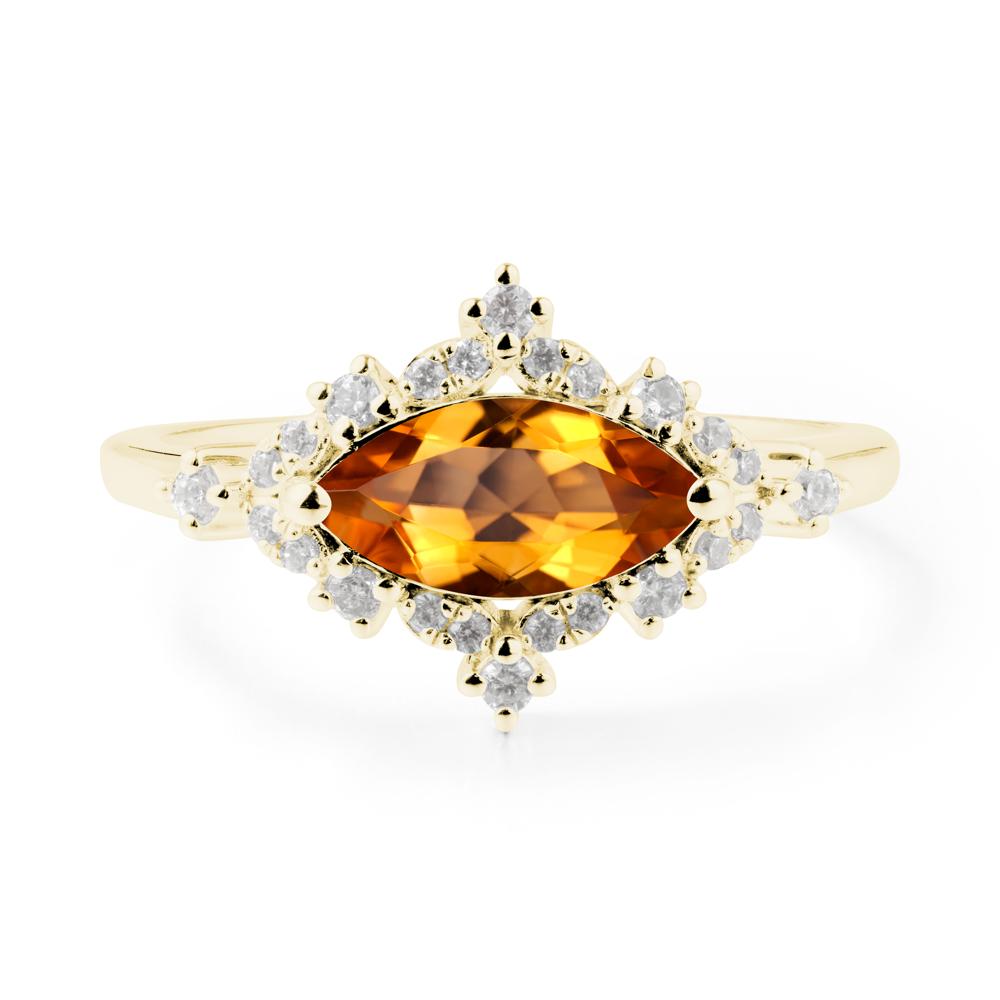 East West Marquise Cut Citrine Halo Ring - LUO Jewelry #metal_18k yellow gold