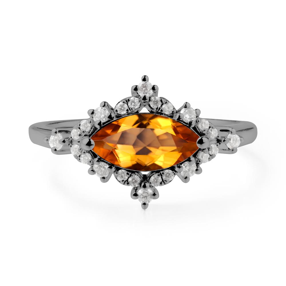 East West Marquise Cut Citrine Halo Ring - LUO Jewelry #metal_black finish sterling silver