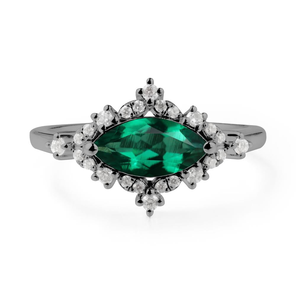 East West Marquise Cut Emerald Halo Ring - LUO Jewelry #metal_black finish sterling silver