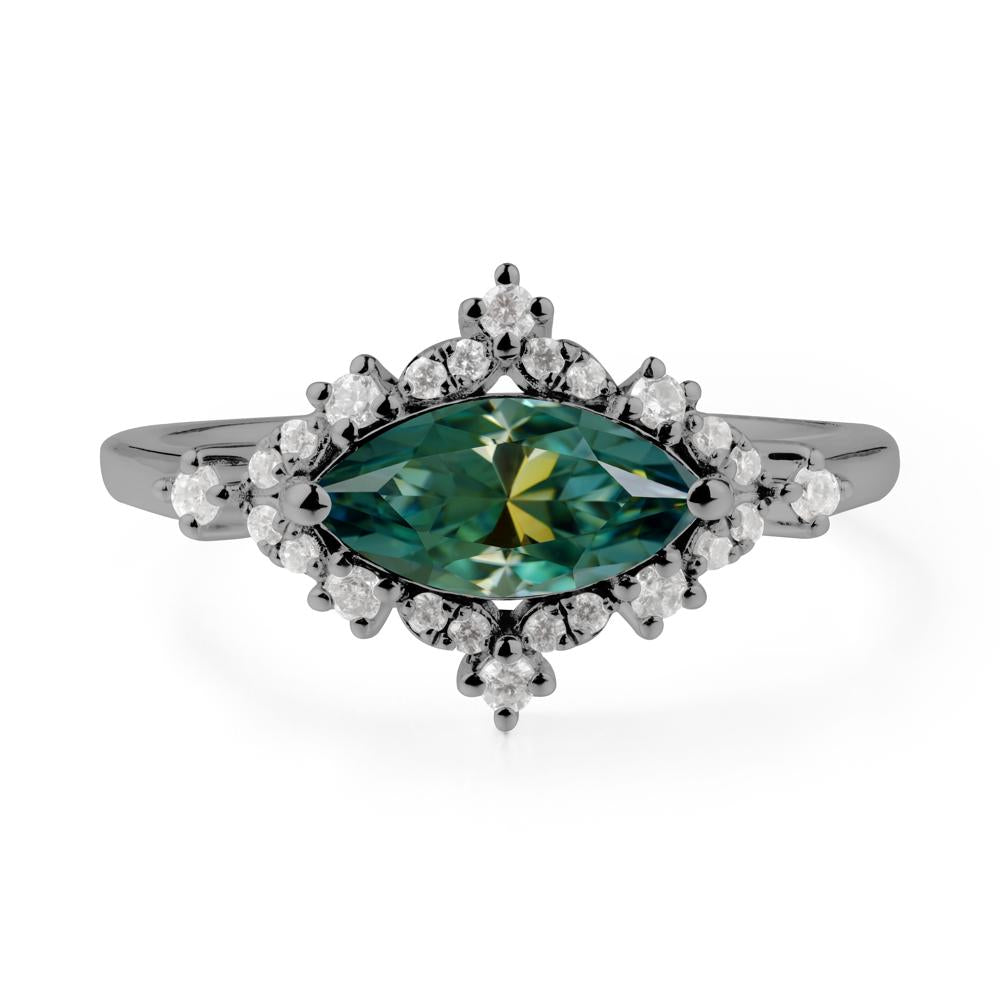 East West Marquise Cut Green Moissanite Halo Ring - LUO Jewelry #metal_black finish sterling silver