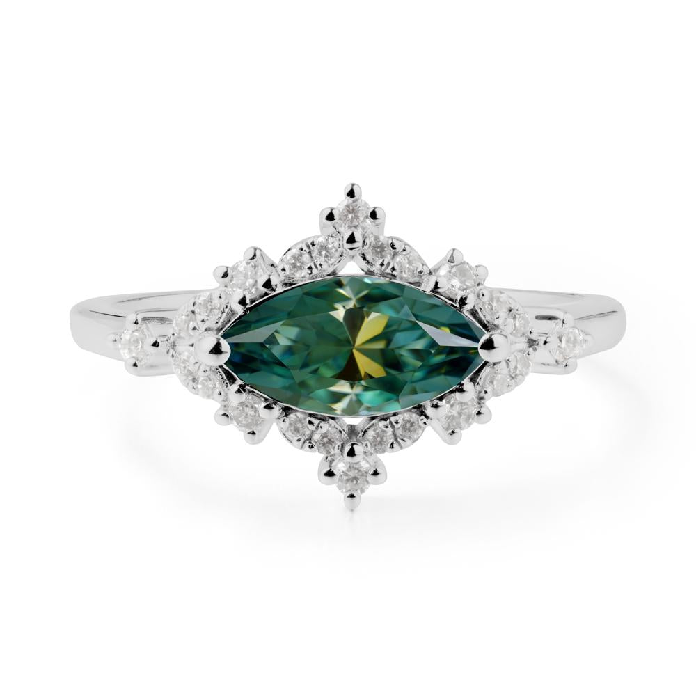 East West Marquise Cut Green Moissanite Halo Ring - LUO Jewelry #metal_platinum