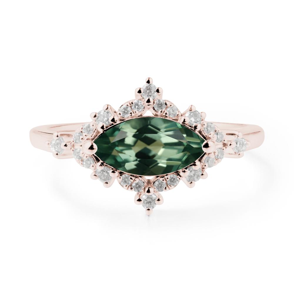 East West Marquise Cut Green Sapphire Halo Ring - LUO Jewelry #metal_14k rose gold