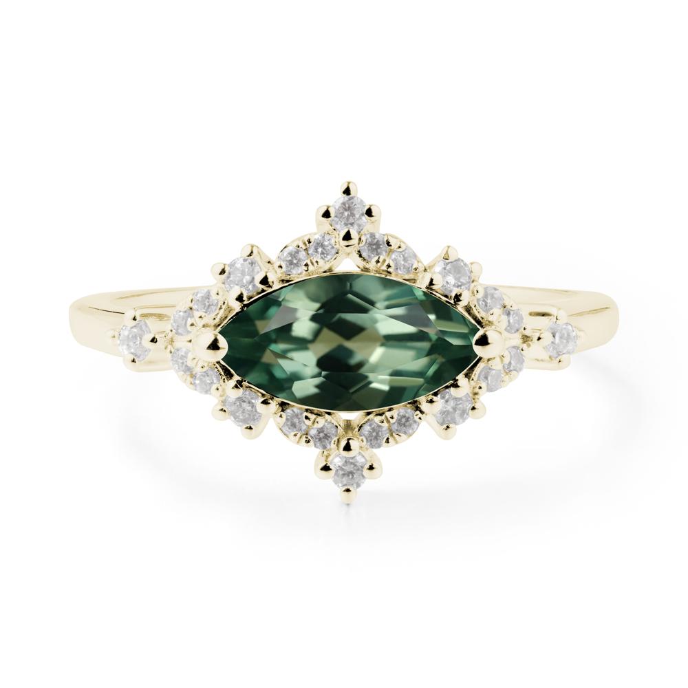 East West Marquise Cut Green Sapphire Halo Ring - LUO Jewelry #metal_14k yellow gold