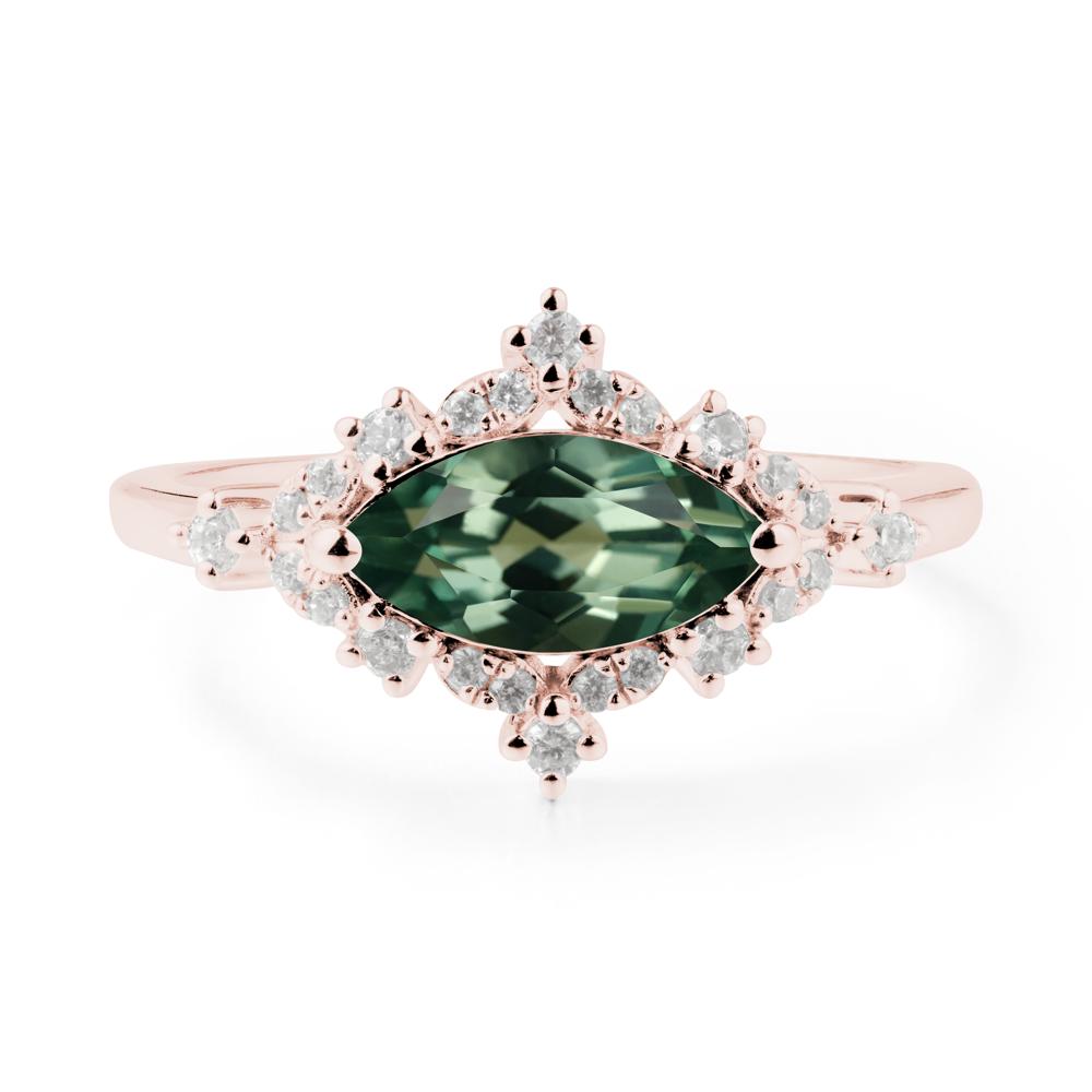 East West Marquise Cut Green Sapphire Halo Ring - LUO Jewelry #metal_18k rose gold