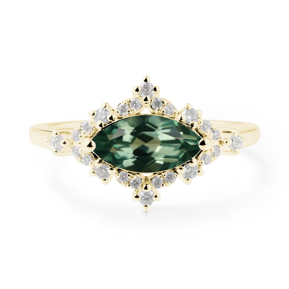 East West Marquise Cut Green Sapphire Halo Ring - LUO Jewelry #metal_18k yellow gold
