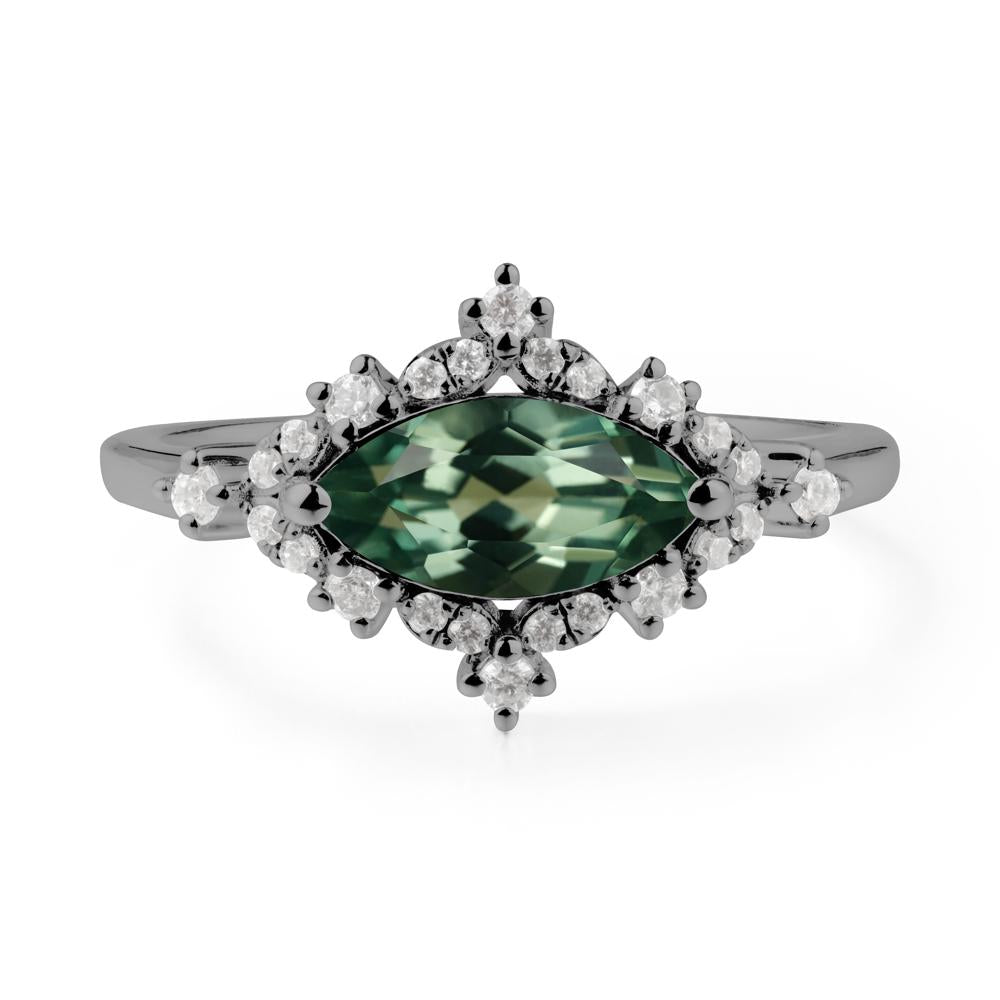 East West Marquise Cut Green Sapphire Halo Ring - LUO Jewelry #metal_black finish sterling silver