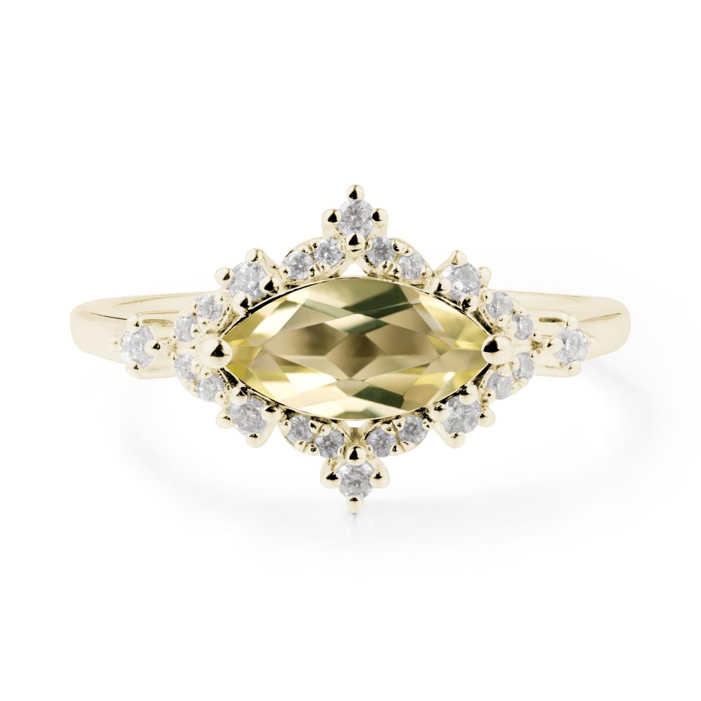 East West Marquise Cut Lemon Quartz Halo Ring - LUO Jewelry #metal_14k yellow gold