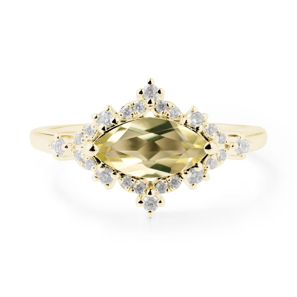 East West Marquise Cut Lemon Quartz Halo Ring - LUO Jewelry #metal_18k yellow gold