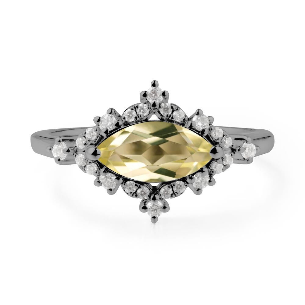 East West Marquise Cut Lemon Quartz Halo Ring - LUO Jewelry #metal_black finish sterling silver