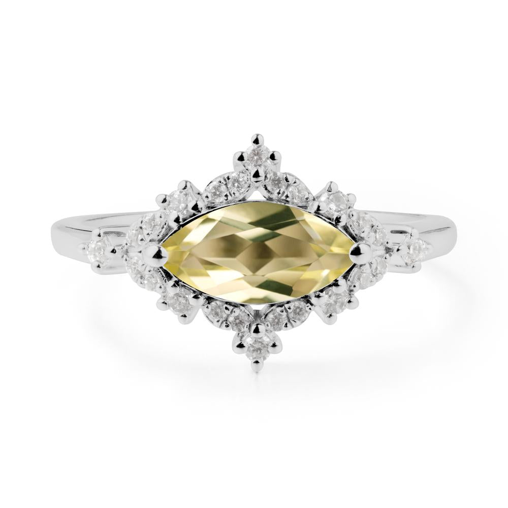 East West Marquise Cut Lemon Quartz Halo Ring - LUO Jewelry #metal_platinum