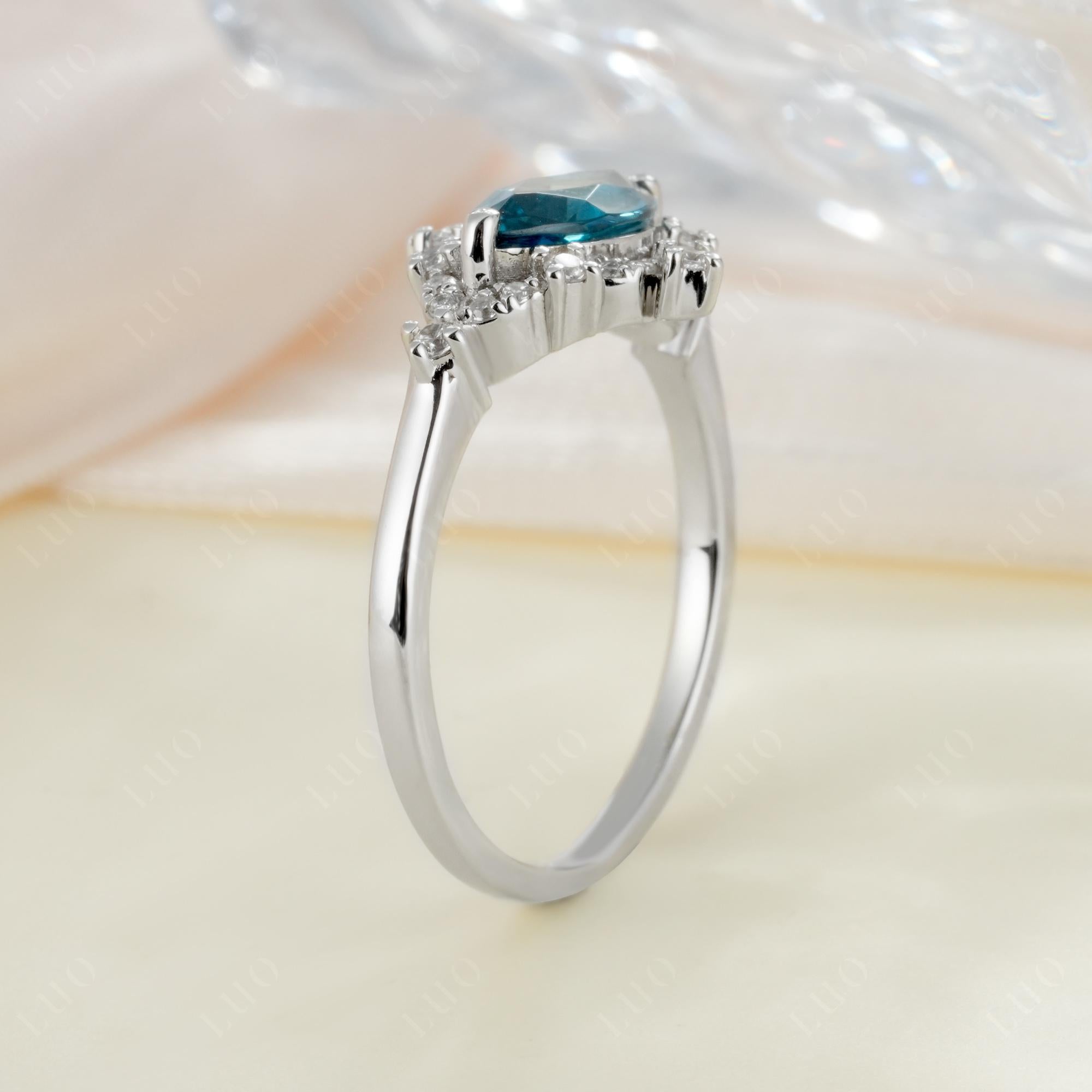 East West Marquise Cut London Blue Topaz Halo Ring - LUO Jewelry 