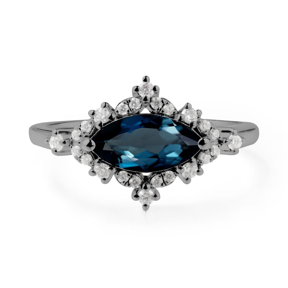 East West Marquise Cut London Blue Topaz Halo Ring - LUO Jewelry #metal_black finish sterling silver