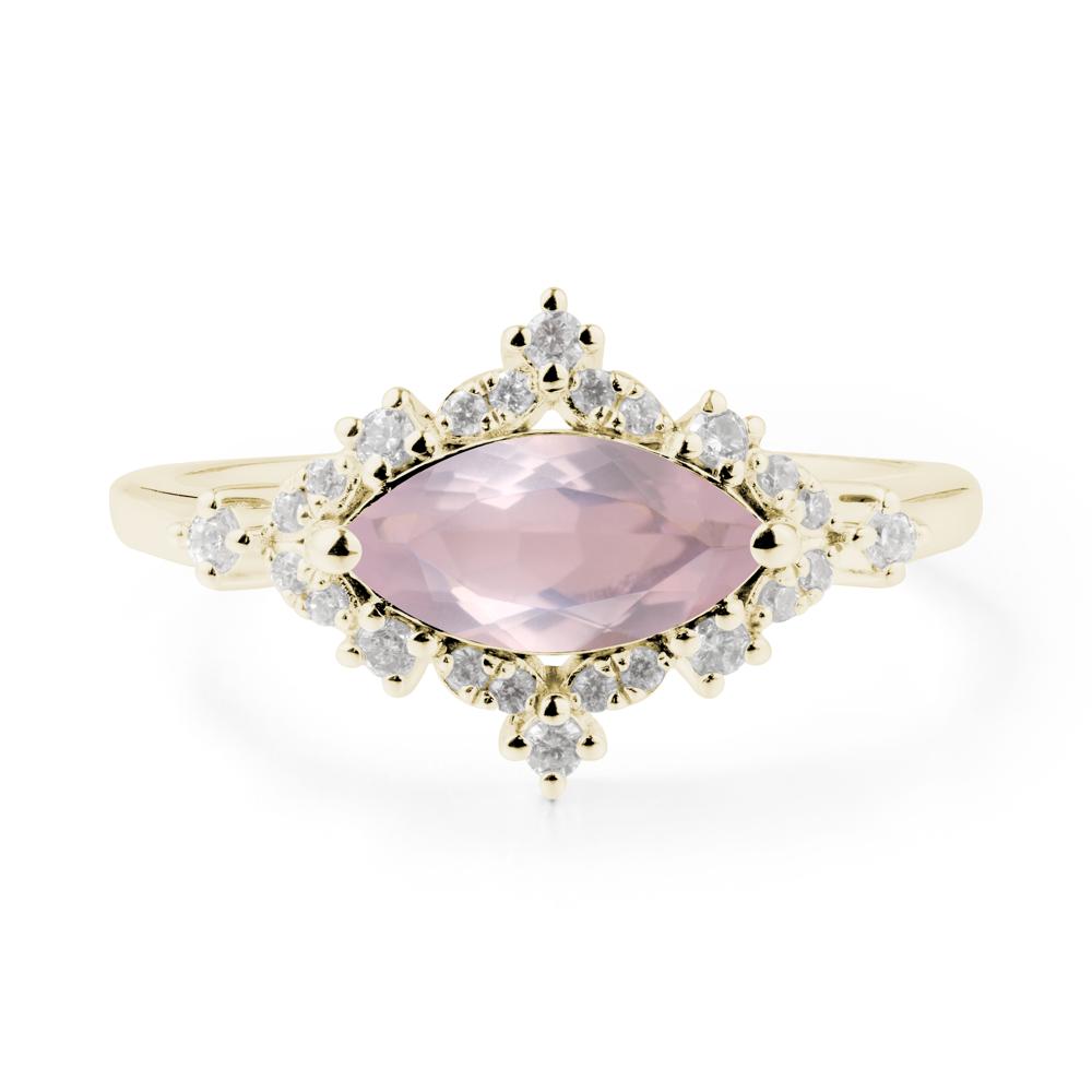 East West Marquise Cut Rose Quartz Halo Ring - LUO Jewelry #metal_14k yellow gold