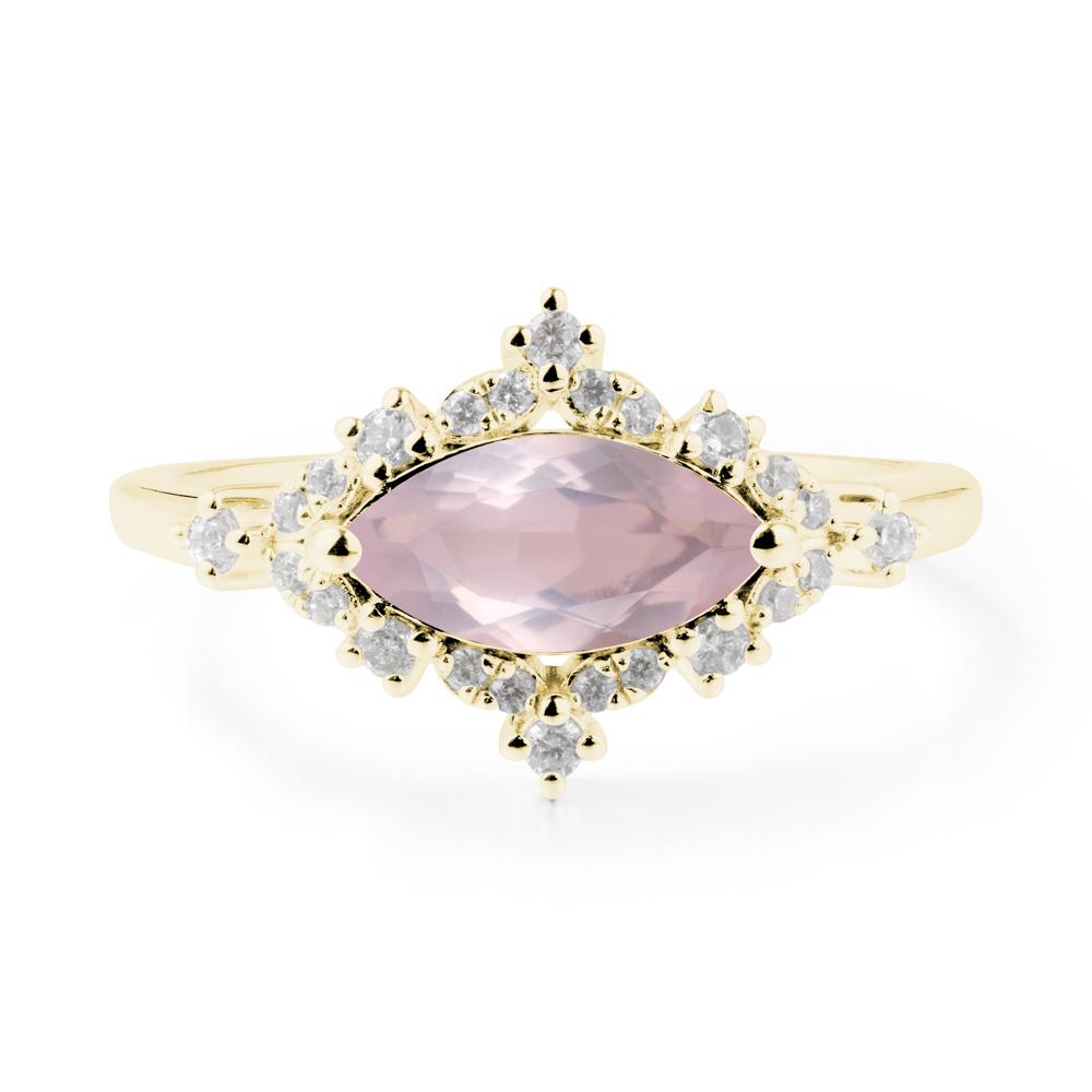 East West Marquise Cut Rose Quartz Halo Ring - LUO Jewelry #metal_18k yellow gold
