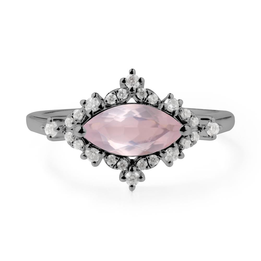East West Marquise Cut Rose Quartz Halo Ring - LUO Jewelry #metal_black finish sterling silver