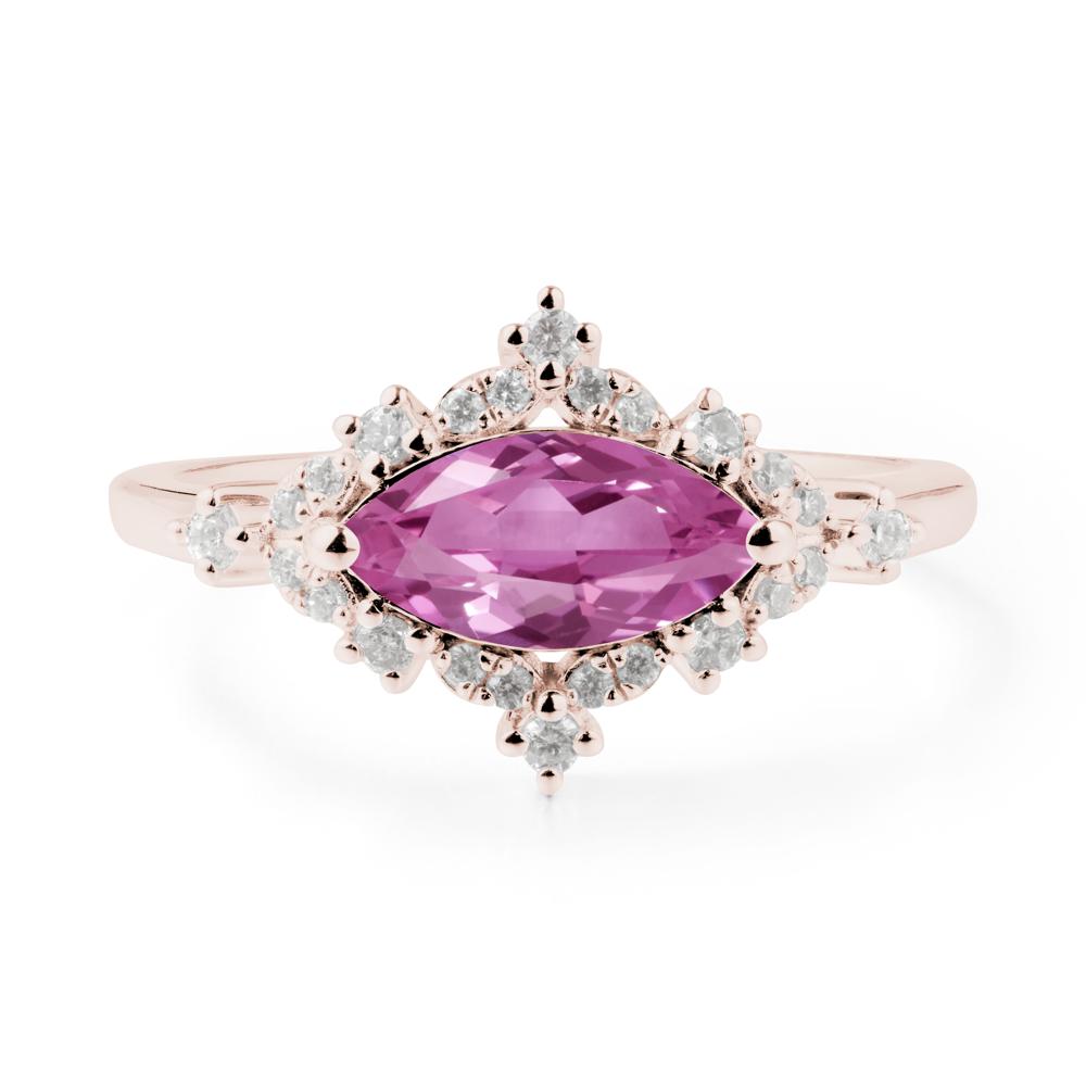 East West Marquise Cut Pink Sapphire Halo Ring - LUO Jewelry #metal_14k rose gold