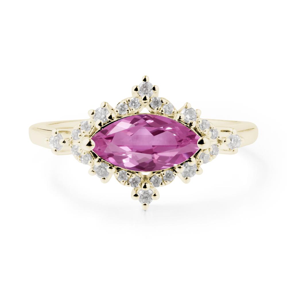 East West Marquise Cut Pink Sapphire Halo Ring - LUO Jewelry #metal_14k yellow gold