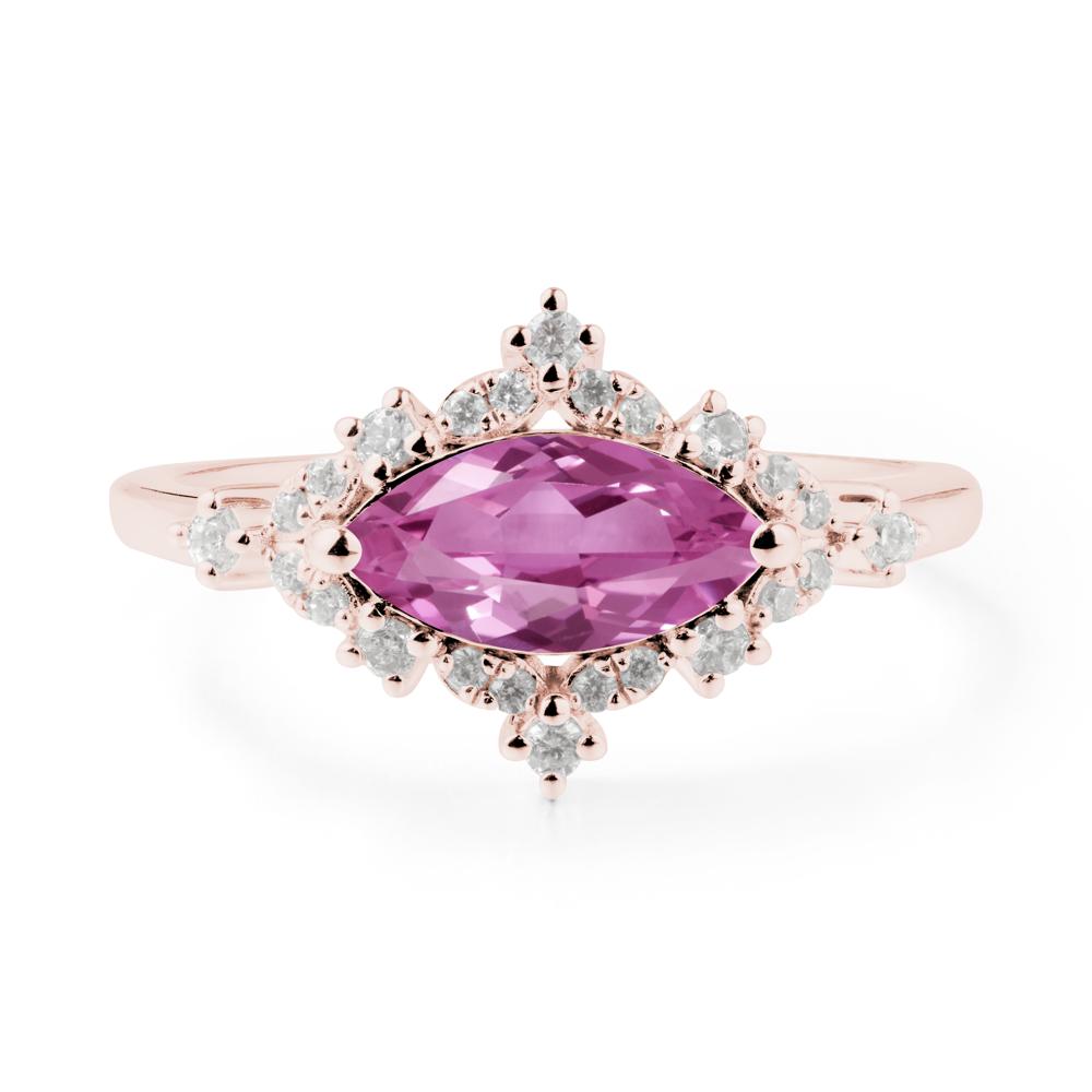 East West Marquise Cut Pink Sapphire Halo Ring - LUO Jewelry #metal_18k rose gold