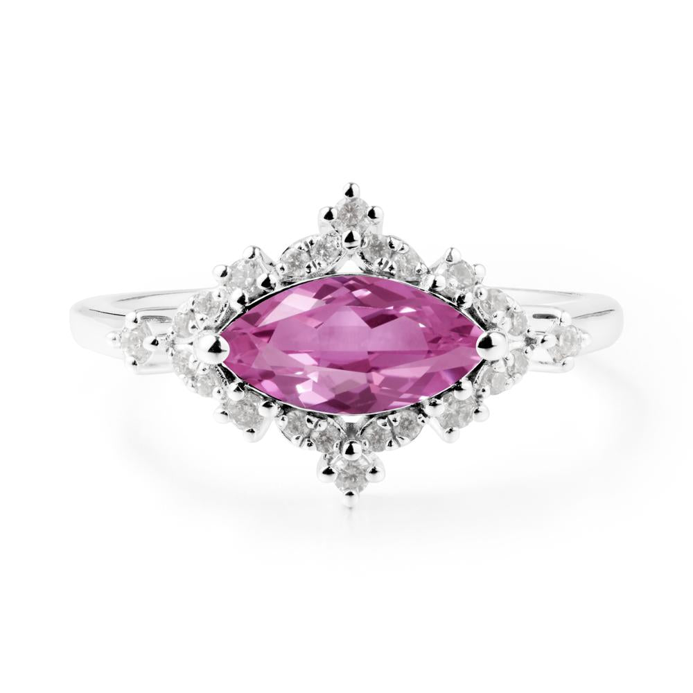 East West Marquise Cut Pink Sapphire Halo Ring - LUO Jewelry #metal_18k white gold