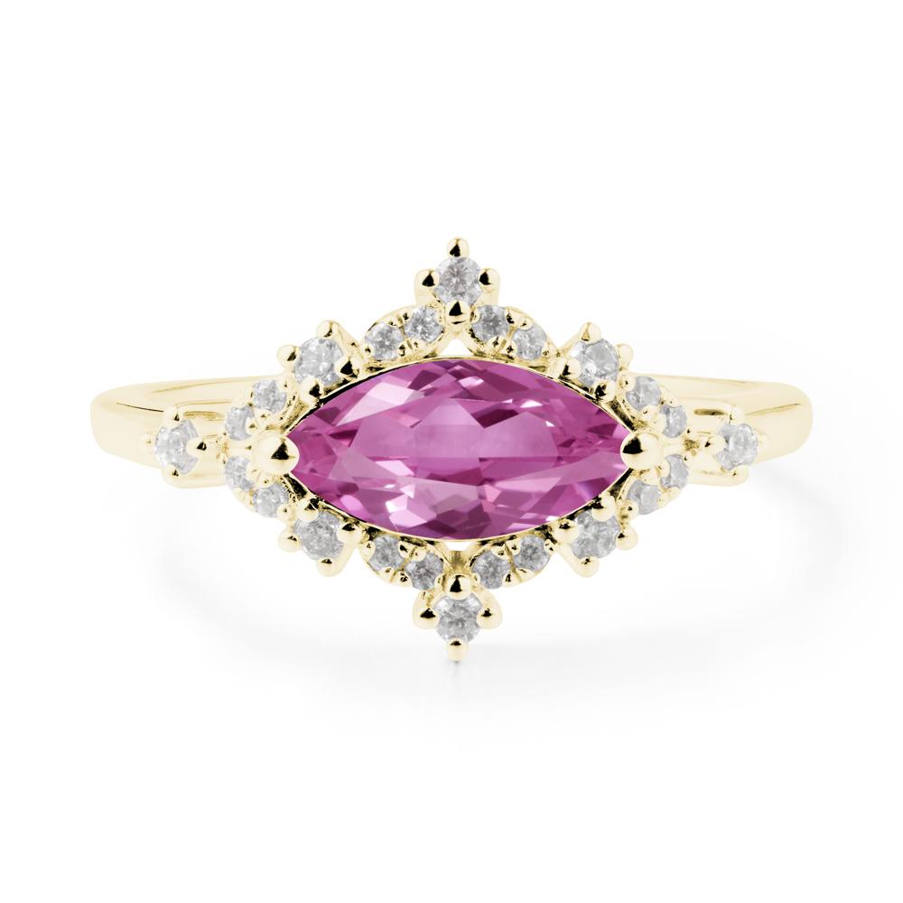 East West Marquise Cut Pink Sapphire Halo Ring - LUO Jewelry #metal_18k yellow gold