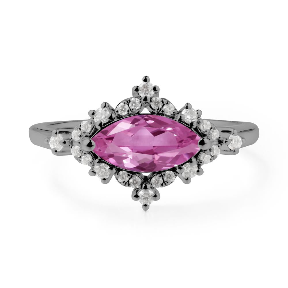 East West Marquise Cut Pink Sapphire Halo Ring - LUO Jewelry #metal_black finish sterling silver