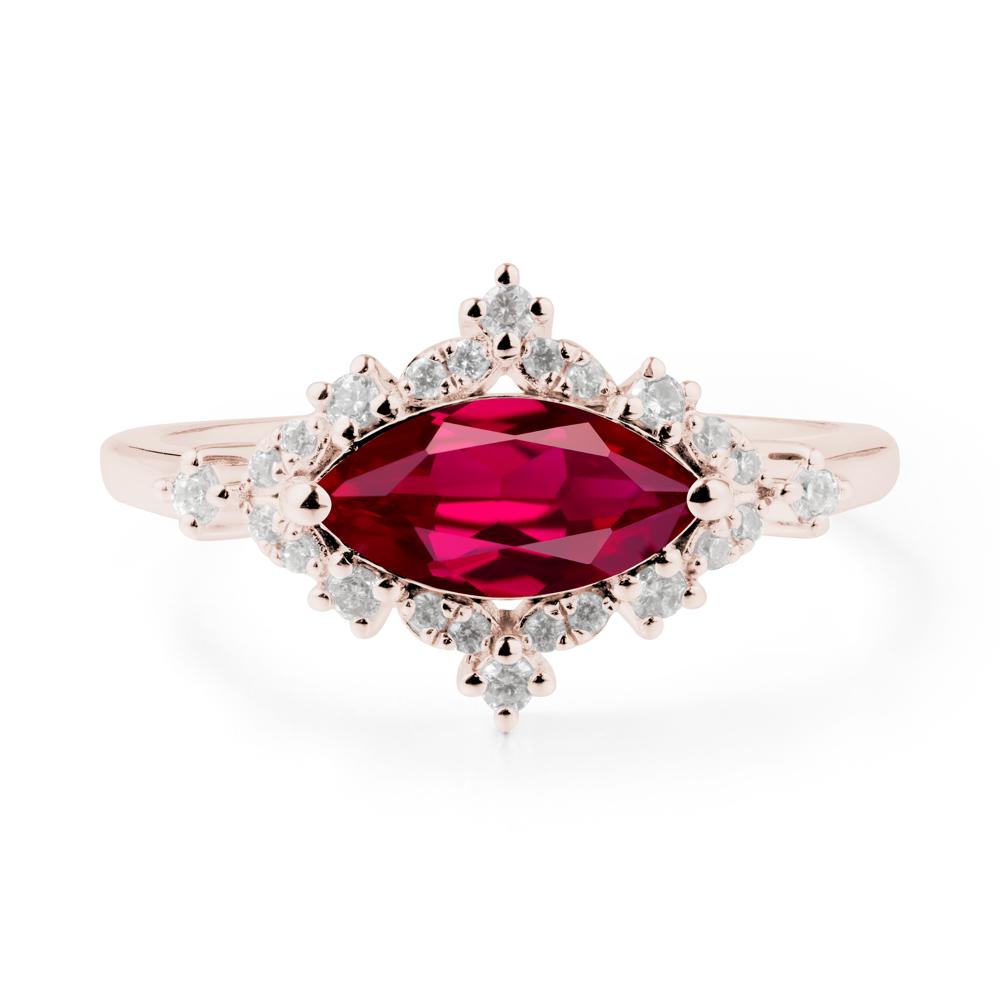 East West Marquise Cut Ruby Halo Ring - LUO Jewelry #metal_14k rose gold