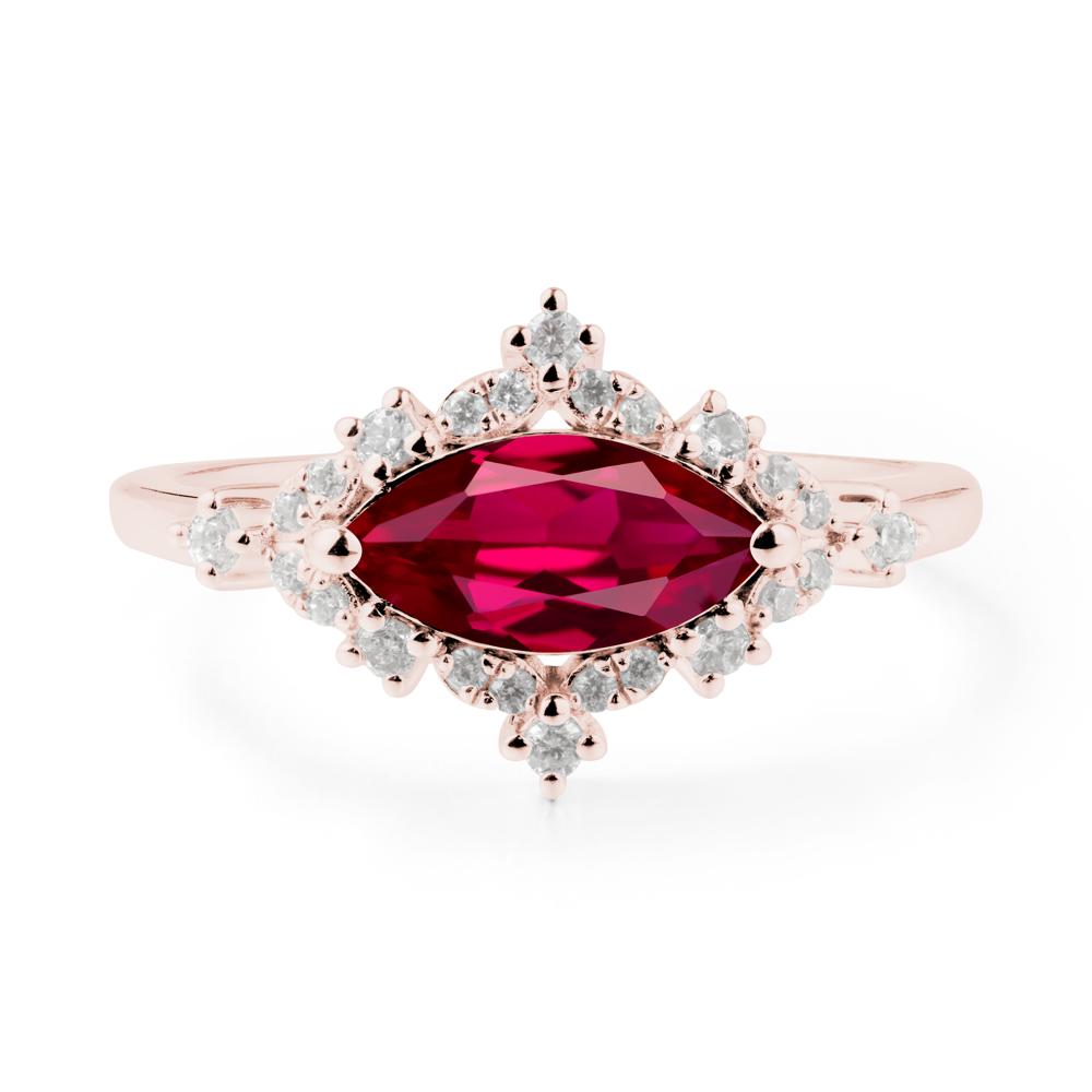 East West Marquise Cut Ruby Halo Ring - LUO Jewelry #metal_18k rose gold