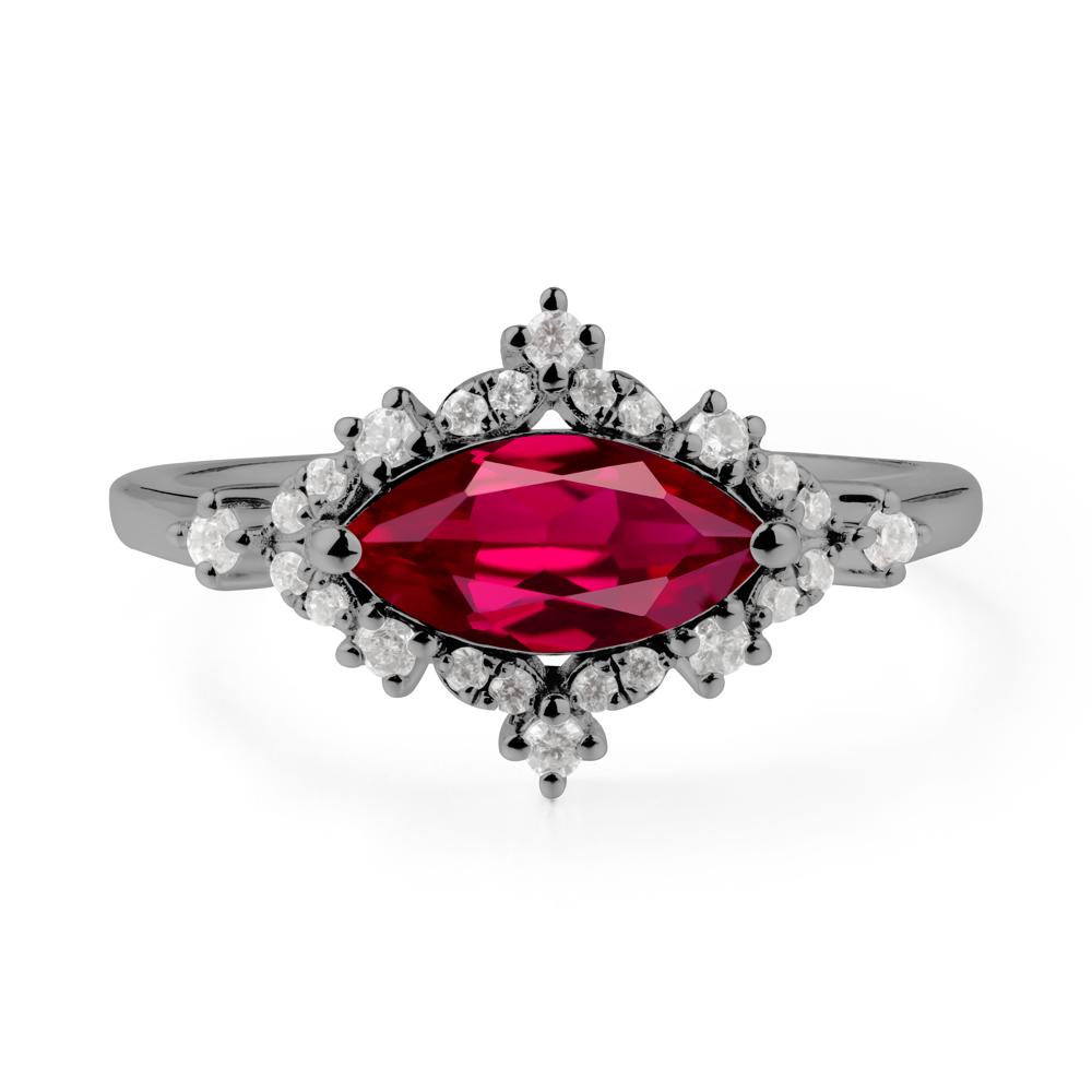 East West Marquise Cut Ruby Halo Ring - LUO Jewelry #metal_black finish sterling silver