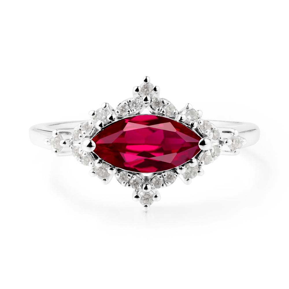 East West Marquise Cut Ruby Halo Ring - LUO Jewelry #metal_sterling silver