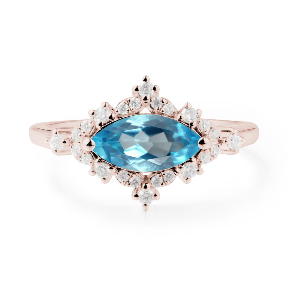 Marquise Swiss Blue Topaz Halo Ring - LUO Jewelry #metal_14k rose gold